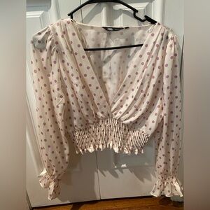 Zara Cream Blouse with Pink Polka Dots